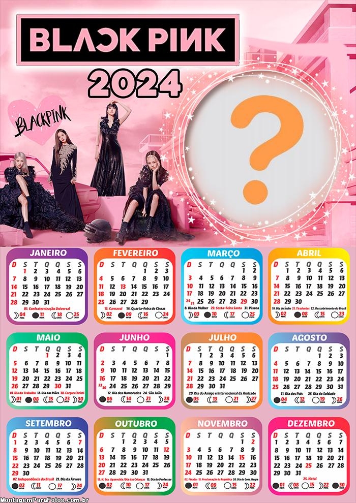 Calendário 2024 Black Pink Foto Colagem Montagem