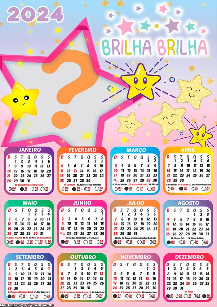 Calendário 2024 Brilha Estrelinha Infantil para Imprimir