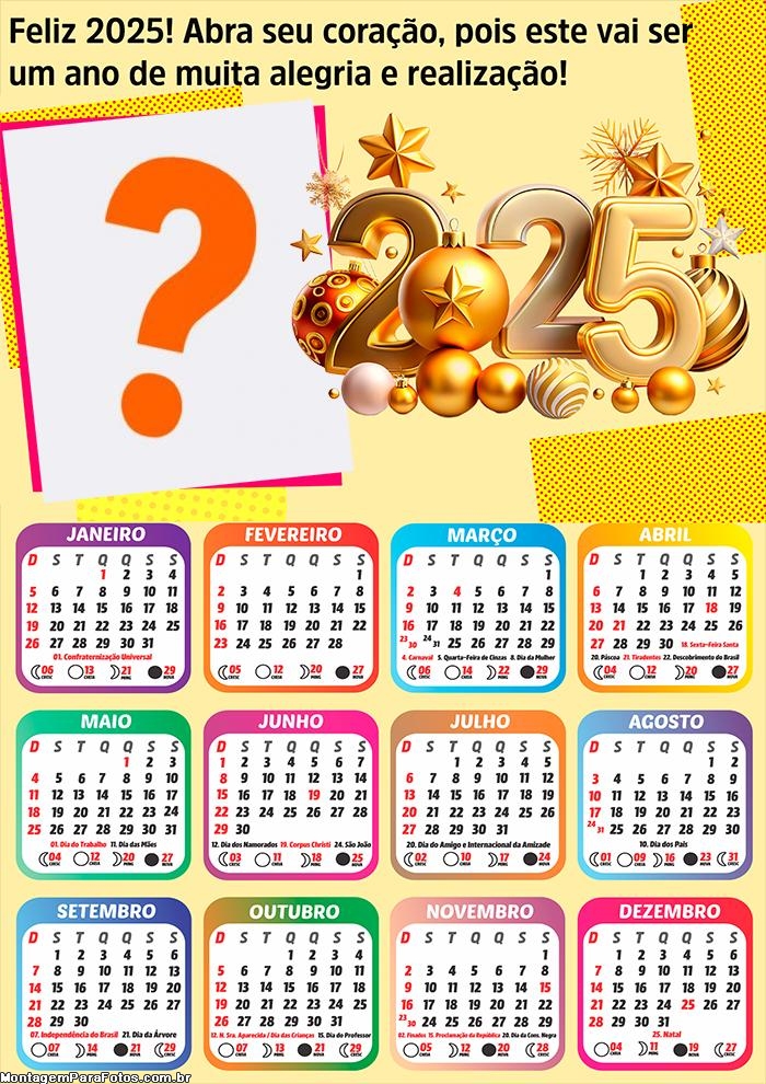 Calendário 2025 Muita Alegria Feliz 2025 Colagem de Foto