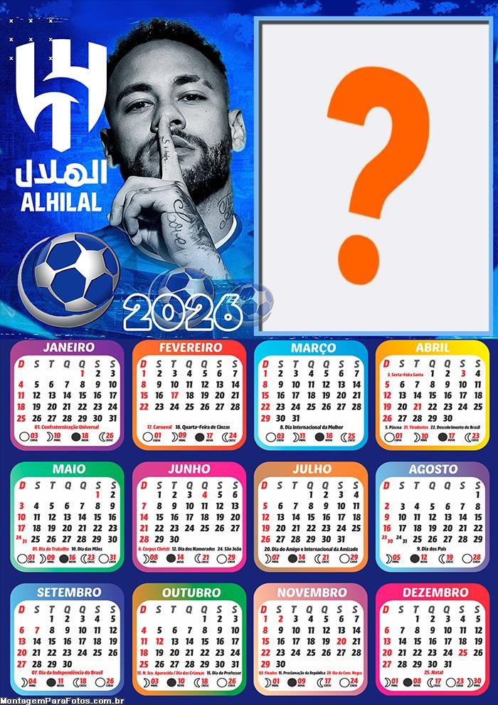 Calendário 2026 Neymar Al Hilal Criar Montagem
