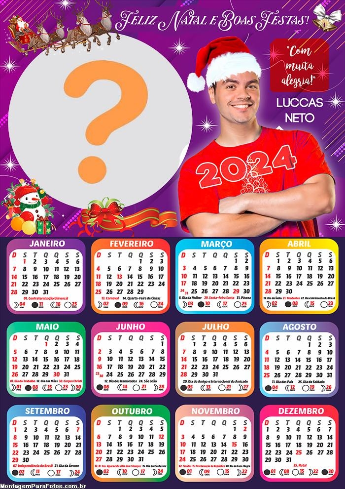 Editar Grátis Calendário 2024 Feliz Natal Luccas Neto