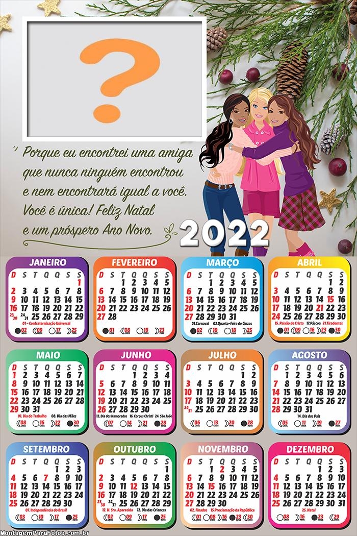 Calendário 2022 Amiga Feliz Natal Gratuito Online