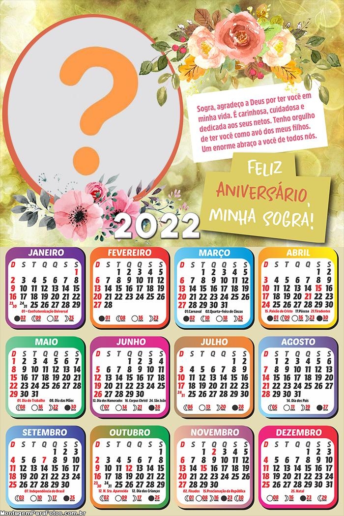 Calendário 2022 Feliz Aniversário Sogra Gratuito Online