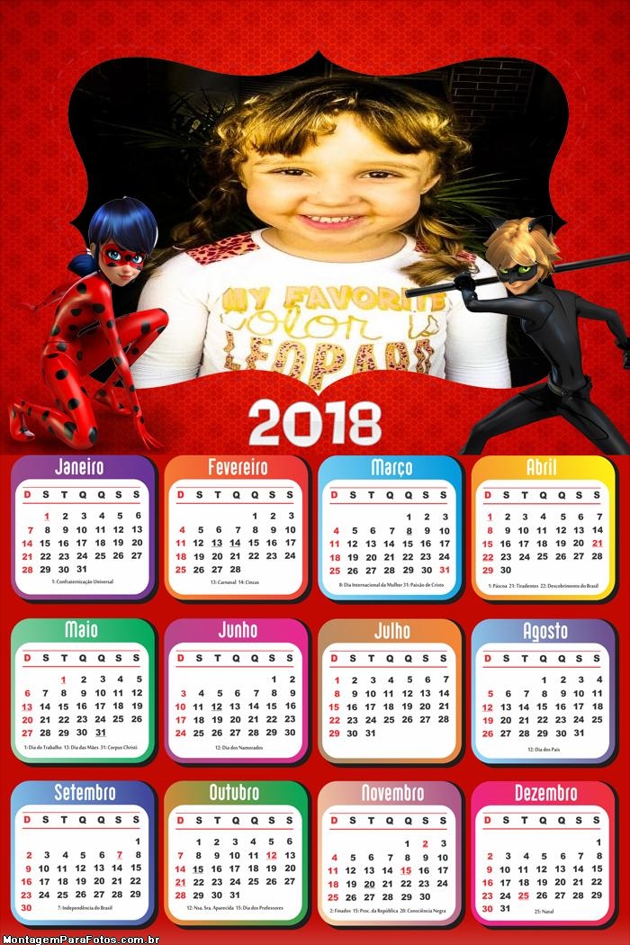 Calendário 2018 Ladybug e Cat Noir