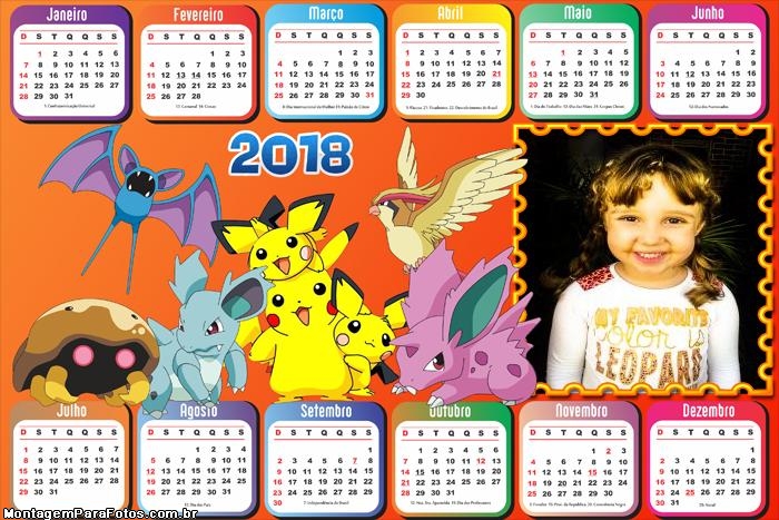 Calendário 2018 Horizontal do Pokémon