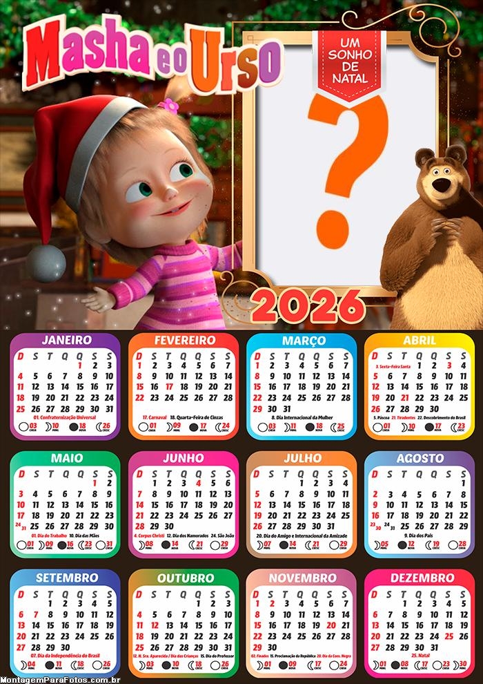 Calendário 2026 Masha e o Urso Um Sonho de Natal Criar Montagem