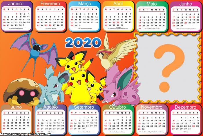 Calendário 2020 do Pokémon Horizontal