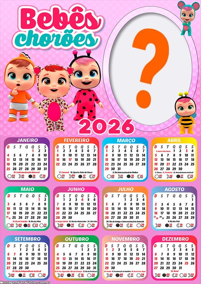 Calendário 2026 Bebês Chorões Foto Montagem