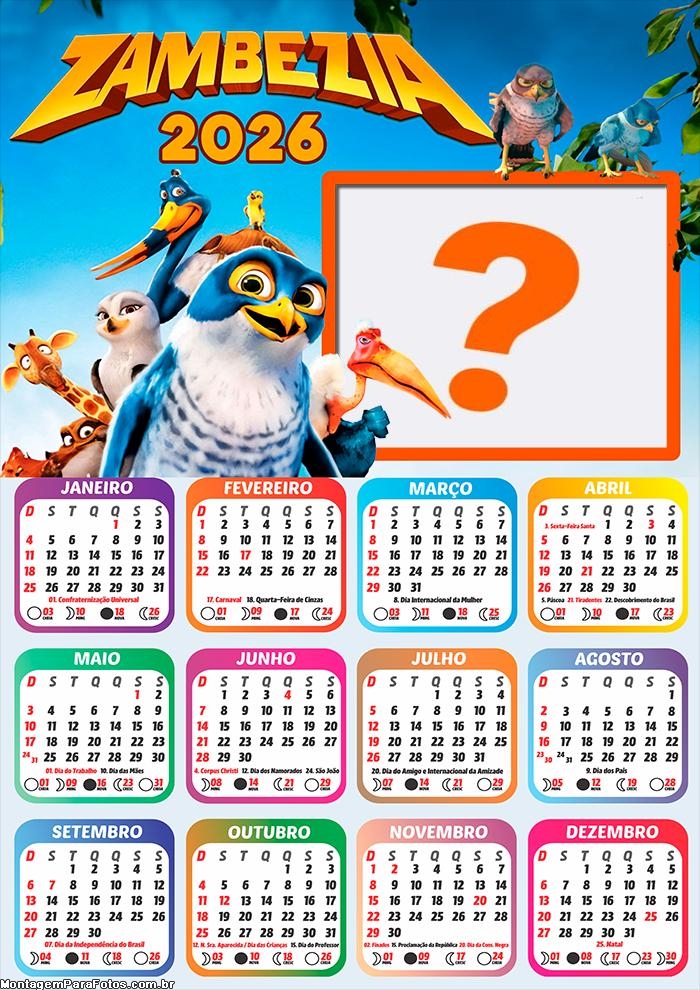 Calendário 2026 Zambezia Colar Foto Online