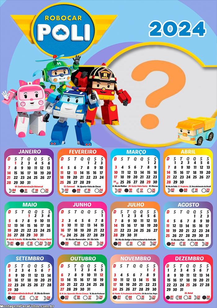 Calendário 2024 Robocar Poli Criar Grátis