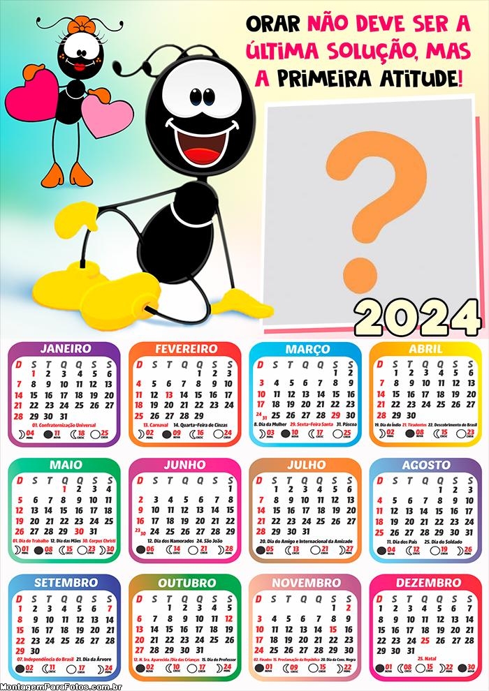 Calendário 2024 Smilinguido Mensagem Colagem de Foto