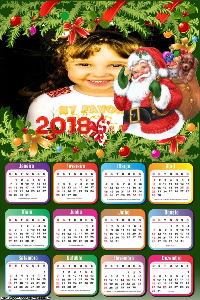 Calendário 2018 Papai Noel Saco de Brinquedos