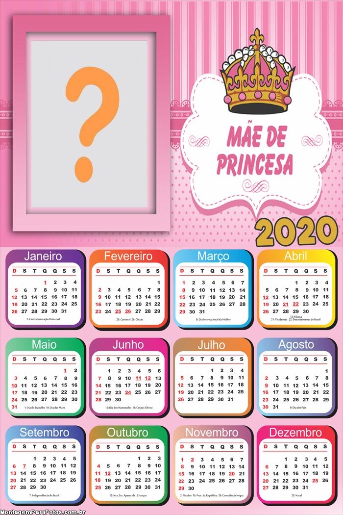 Calendário 2020 Mãe de Princesa