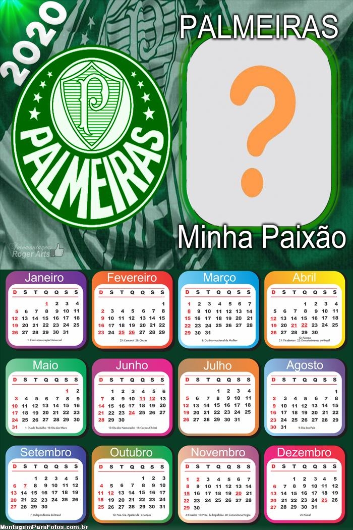 Calendário 2020 Time do Palmeiras Foto Moldura