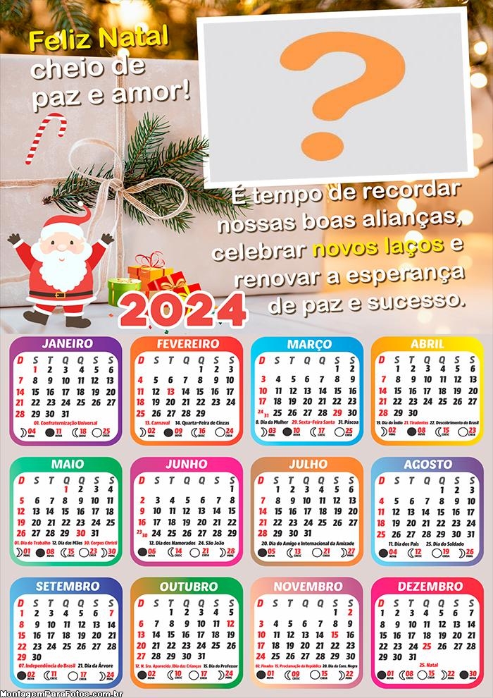 Colagem Online Calendário 2024 Feliz Natal Cheio de Paz e Amor