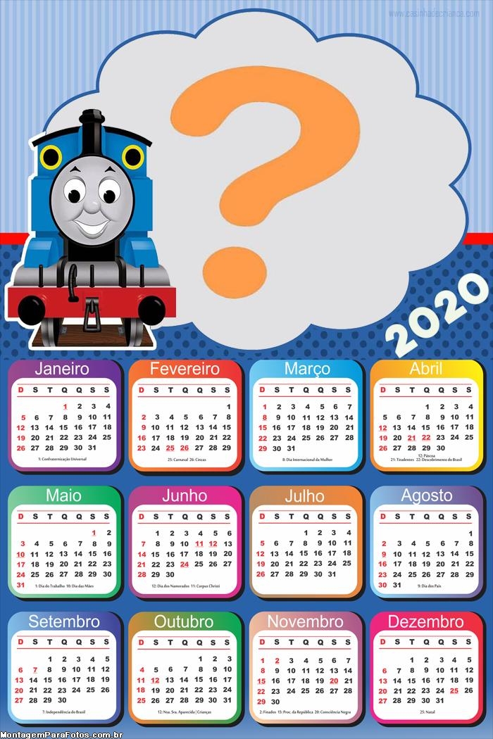 Moldura Calendário 2020 Thomas e seus Amigos