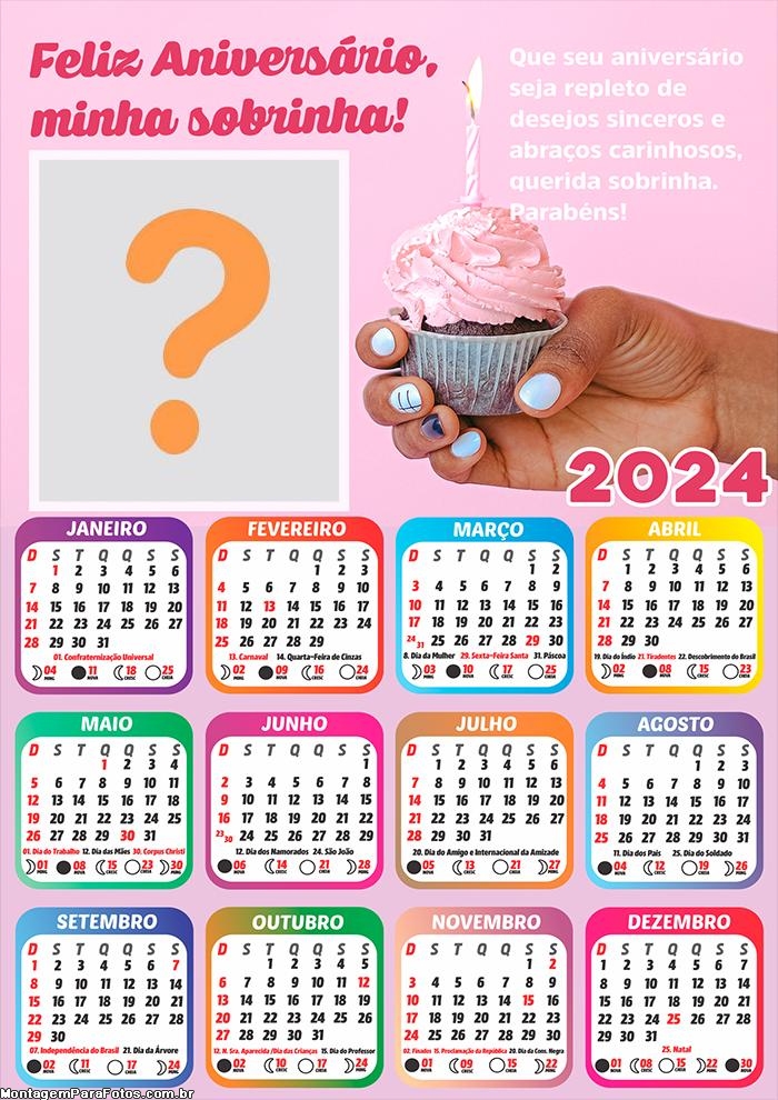 Calendário 2024 Feliz Aniversário Sobrinha Montagem de Foto Gratuita