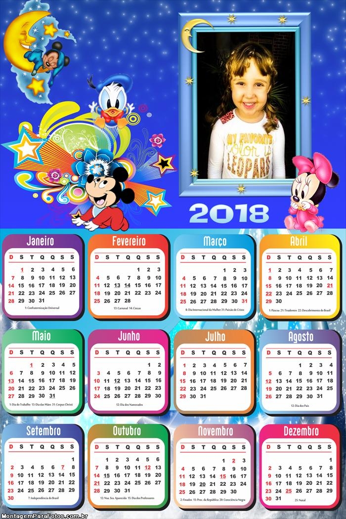 Calendário 2018 Bebês Baby Disney