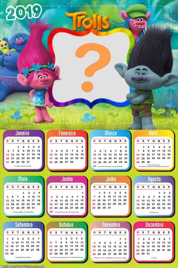 Calendário 2019 Trolls Personagens