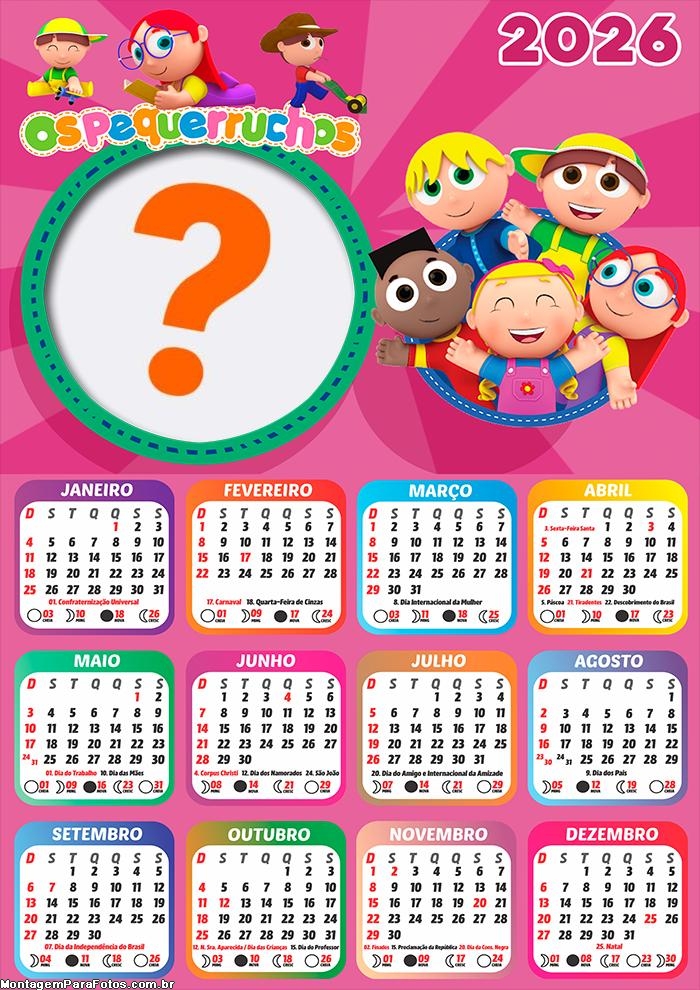 Calendário 2026 Pequerruchos Fazer Colagem Grátis