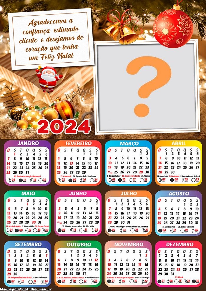 CalendÃ¡rio 2024 Colagem Montagem Tenha um Feliz Natal Meus Clientes