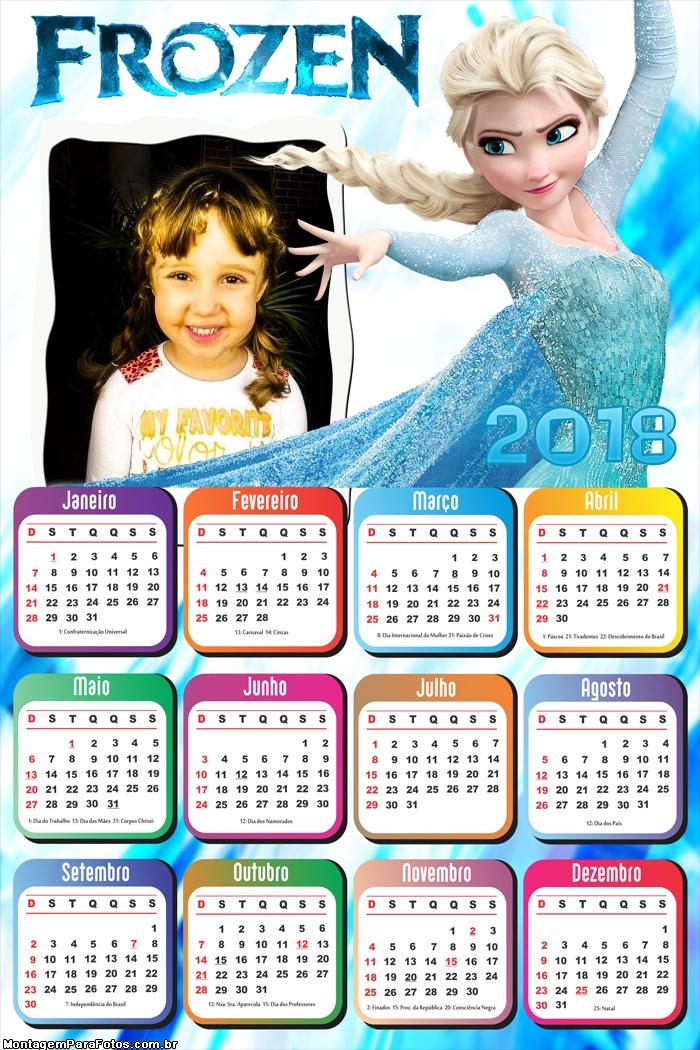 Calendário 2018 Princesa Elsa Frozen