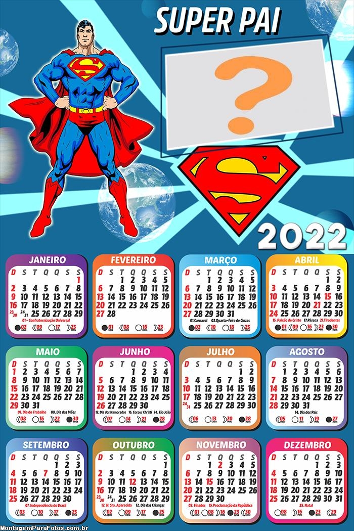 Calendário 2022 Super Pai Superman Colar Imagem
