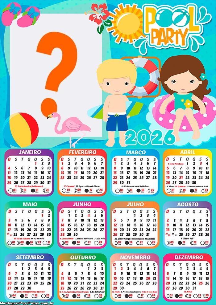 Calendário 2026 Pool Party Foto Moldura