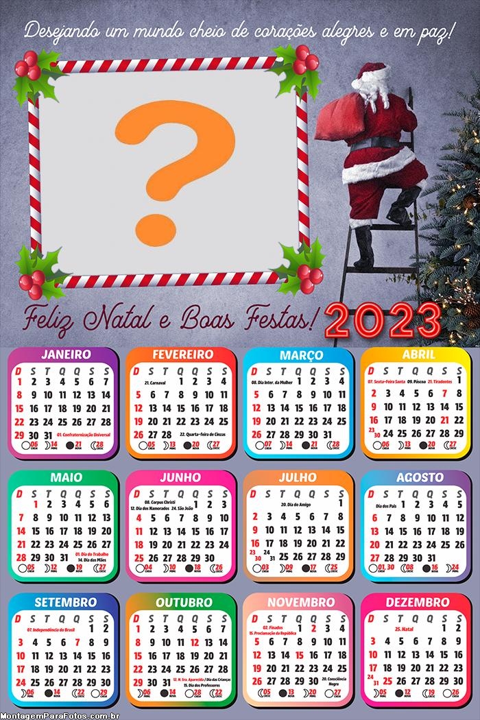Calendário 2023 Papai Noel na Escada Molduras para Fotos Online