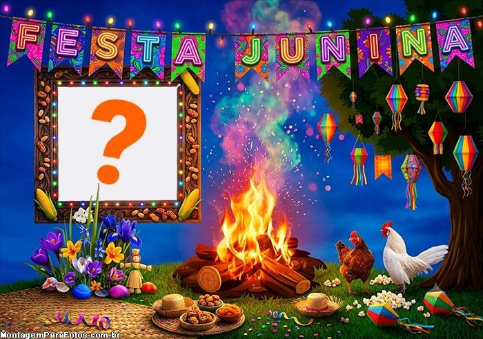 Fogueira na Fazenda Festa Junina colagem grátis