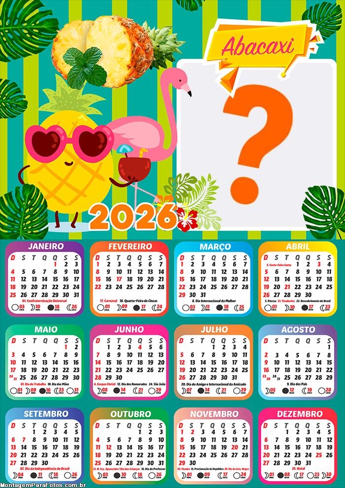 Calendário 2026 Abacaxi Colagem Online
