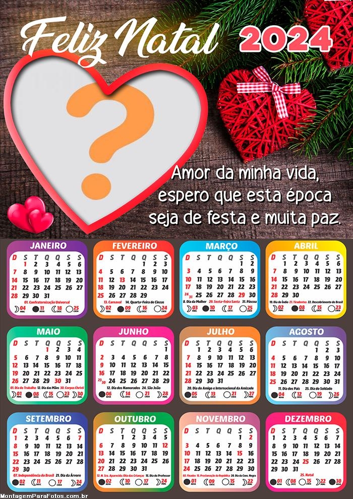 Foto Mensagem Grátis Calendário 2024 Feliz Natal Romântico Frase de Amor