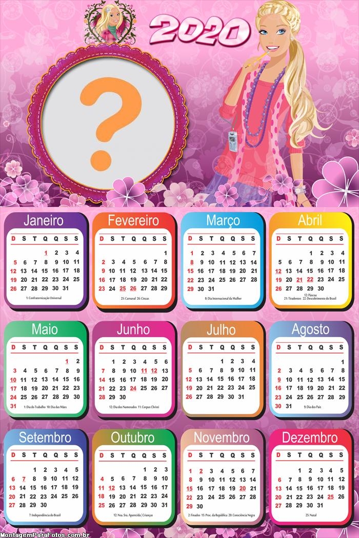 Calendário 2020 da Barbie Jovem Moldura
