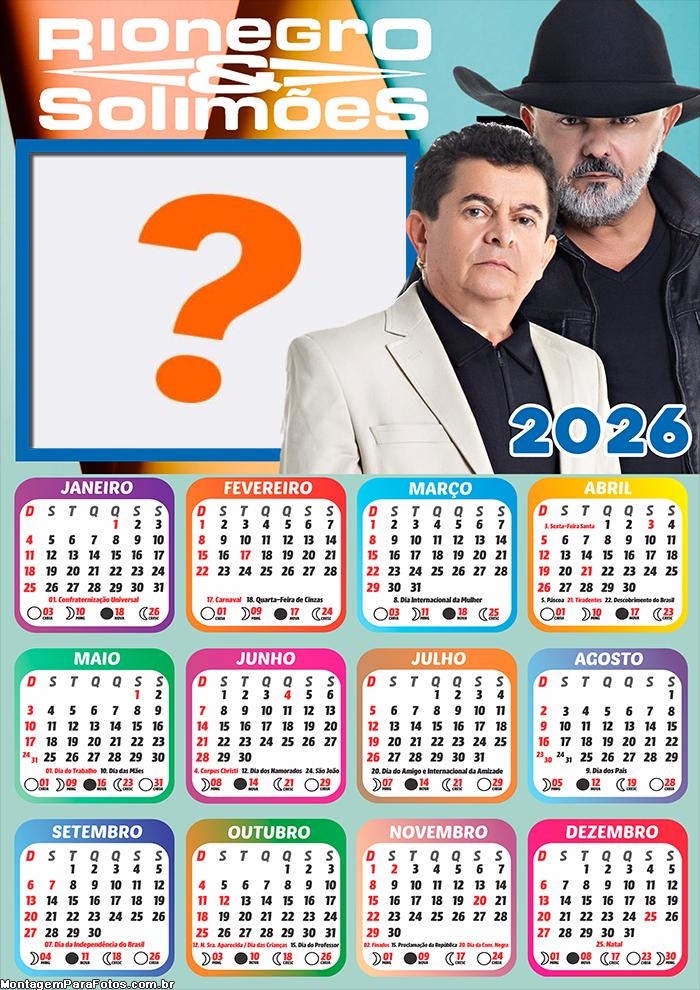 Calendário 2026 Rionegro e Solimões Fazer Colagem Grátis