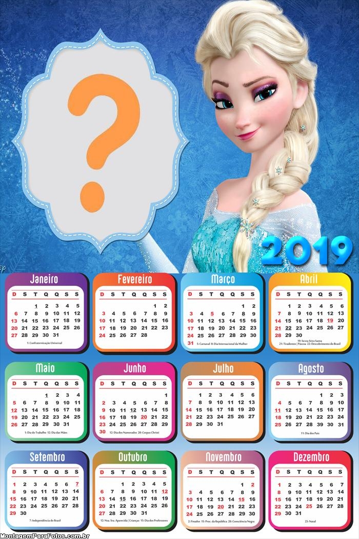 Calendário 2019 Elsa Frozen Princesa