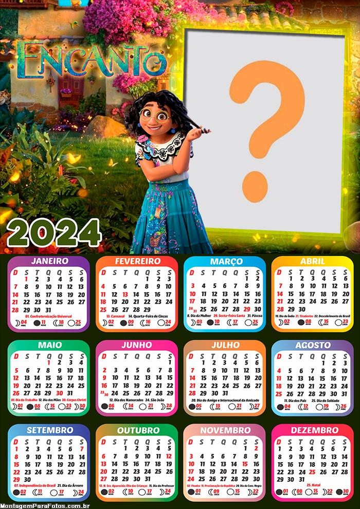 Calendário 2024 Encanto Editar Moldura Grátis