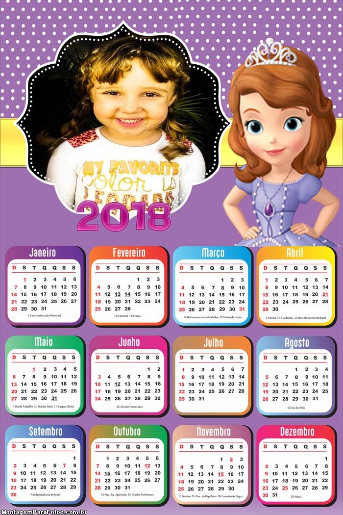 Calendário 2018 Princesa Sofia
