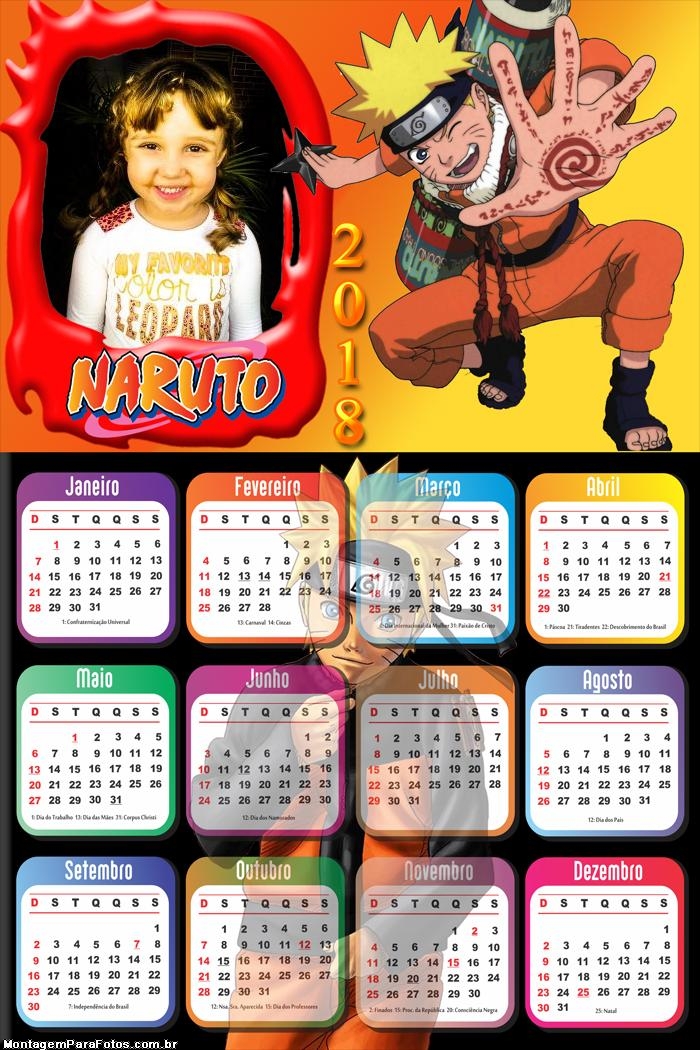 Calendário 2018 Naruto