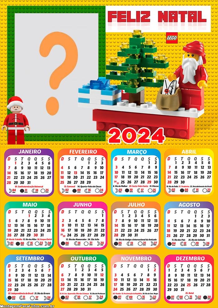 Calendário 2024 Papai Noel Lego com Foto Montagem