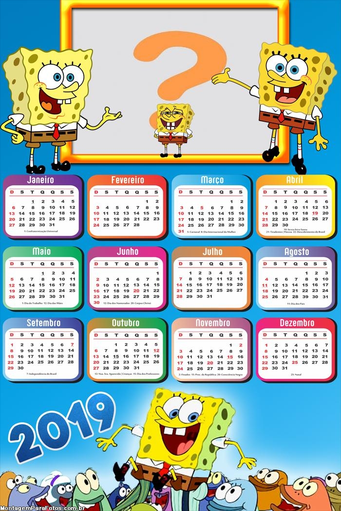 Calendário 2019 do Bob Esponja