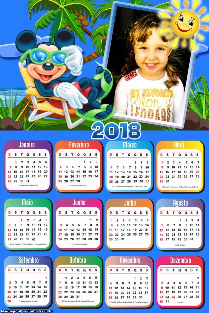 Calendário 2018 Mickey Praia