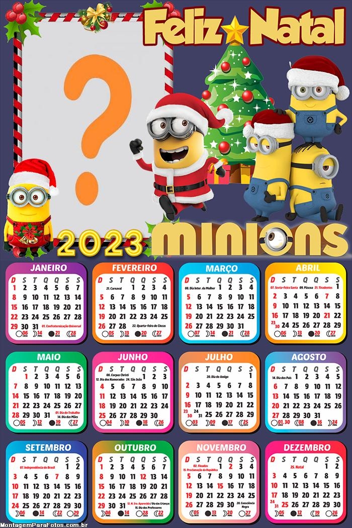 Calendário 2023 Feliz Natal Minions Colagem de Foto Online