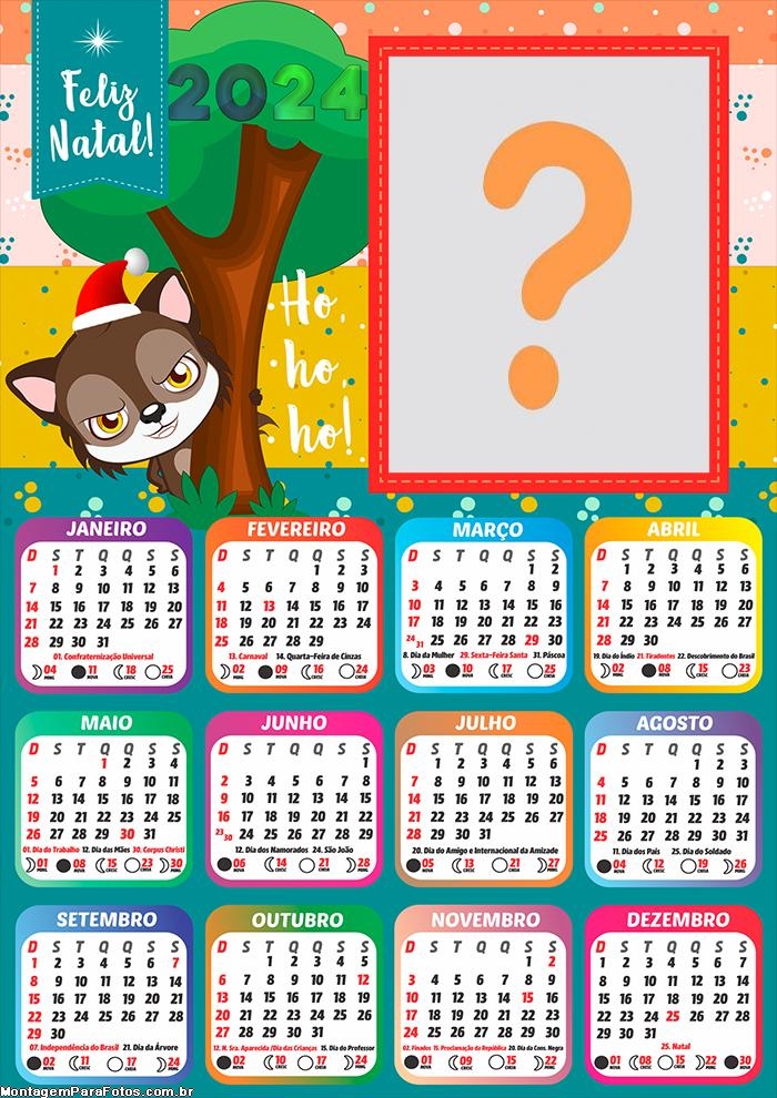 Calendário 2024 Lobo Mau Cute Feliz Natal Fazer Montagem Online