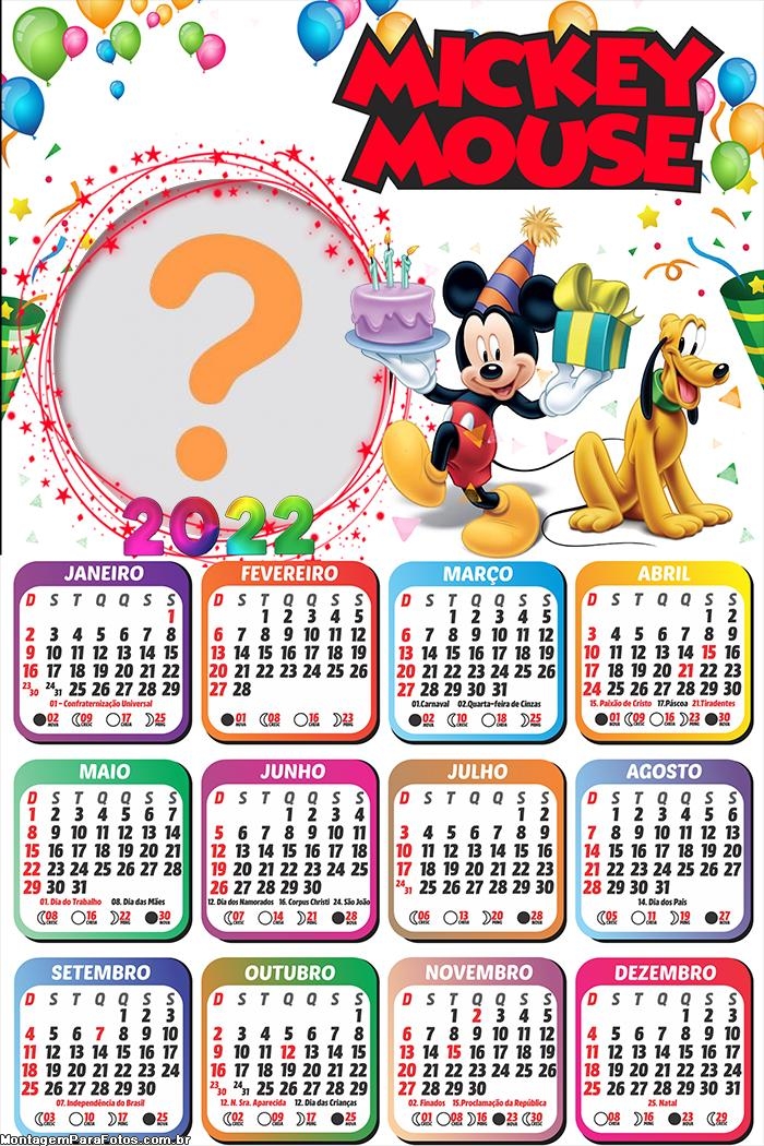 Calendário 2022 Mickey Mouse Montar Foto