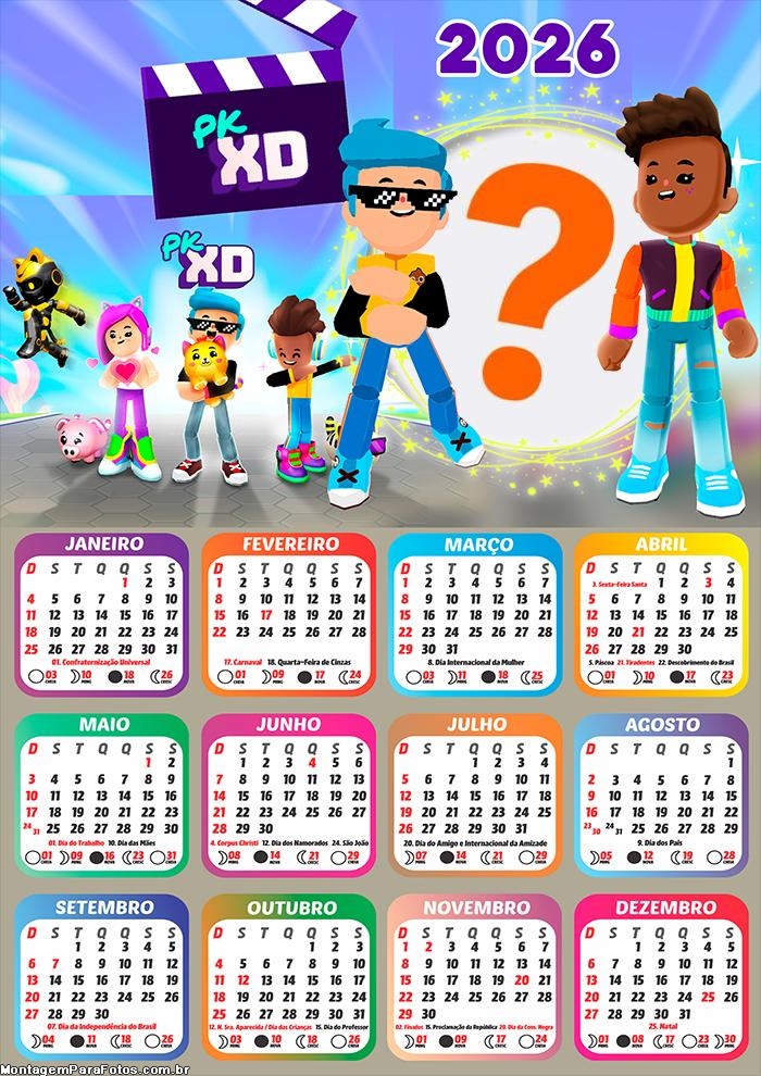 Calendário 2026 PK XD Fazer Colagem Grátis