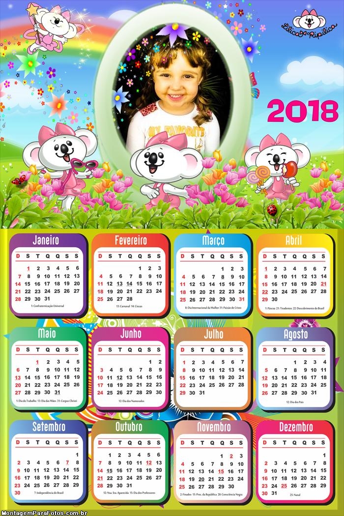 Calendário 2018 Lilica Ripilica para Meninas