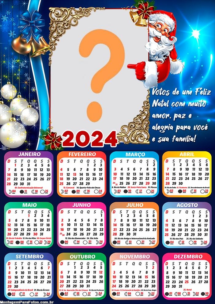 Foto Calendário 2024 Moldura com Mensagem Votos de Feliz Natal