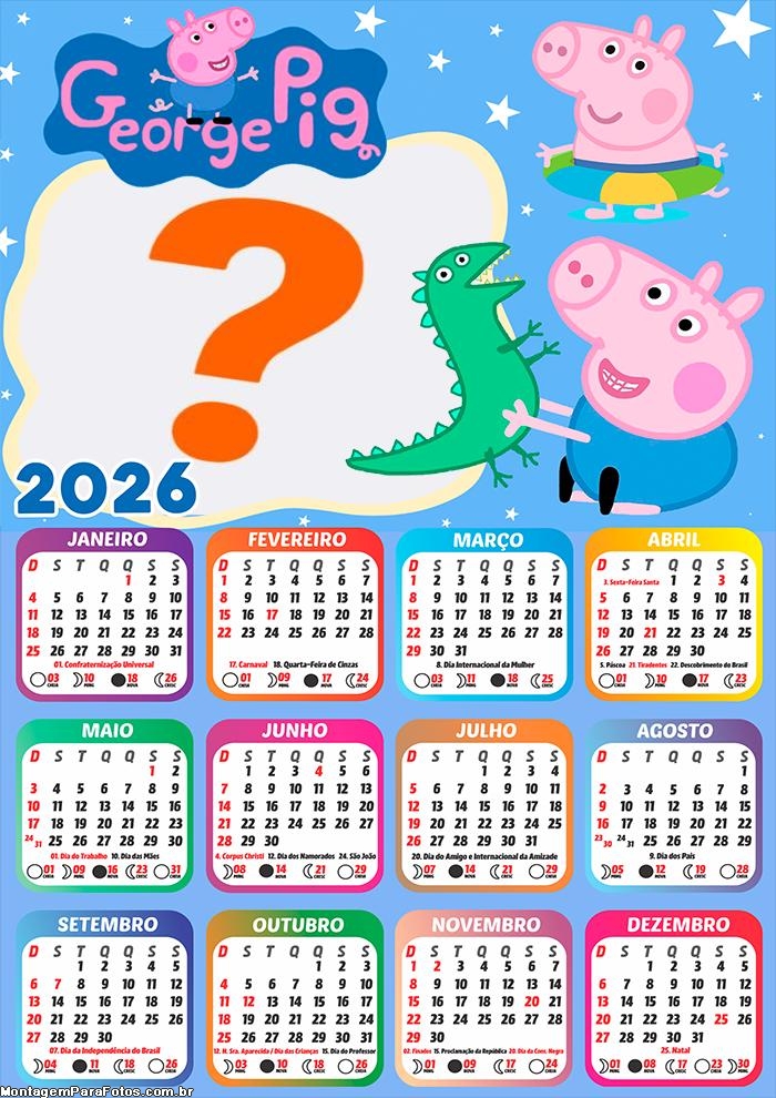 Calendário 2026 George Pig Foto Moldura
