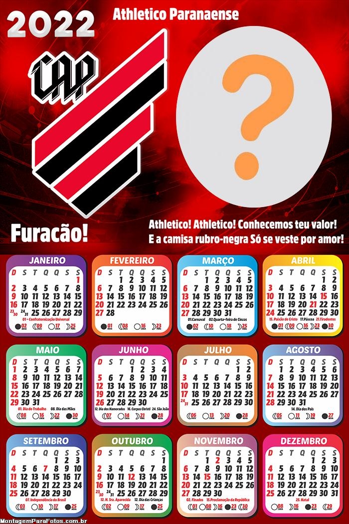 Calendário 2022 Athletico Paranaense Foto Moldura