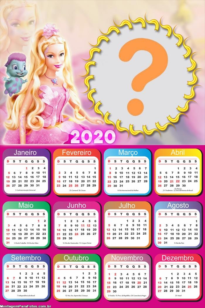 Calendário 2020 Barbie Foto Moldura Digital